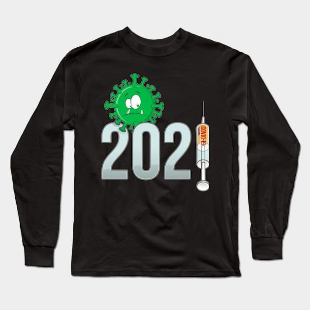 Cartoon Funny Covid Vaccination Awareness 2021 Long Sleeve T-Shirt by PsychoDynamics